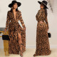 Fashion painted V-neck long-sleeved split long skirt lace dress women X5509