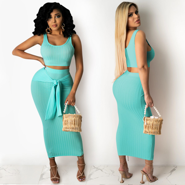 Fashion new casual vest solid color tight-fitting hip-length skirt two-piece dress women's clothing C5125