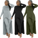 Women's solid color casual irregular two-piece suit JR3662