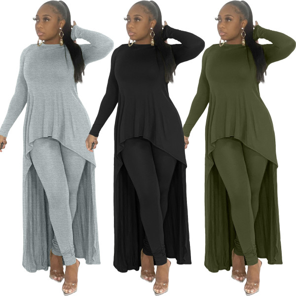 Women's solid color casual irregular two-piece suit JR3662