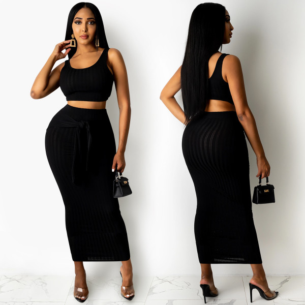 Fashion new casual vest solid color tight-fitting hip-length skirt two-piece dress women's clothing C5125