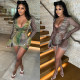 Fashion Deep V Long Sleeve Bell Mouth Lace Short Skirt Dress C5522