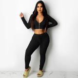 Fashion casual women's zipper long-sleeved tie trousers pleated two-piece suit C5358