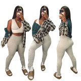Women's fashion casual stitching plaid shirt long-sleeved jacket GH 071
