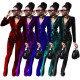 Women's solid color slim Korean velvet suit flared pants suit TS1182