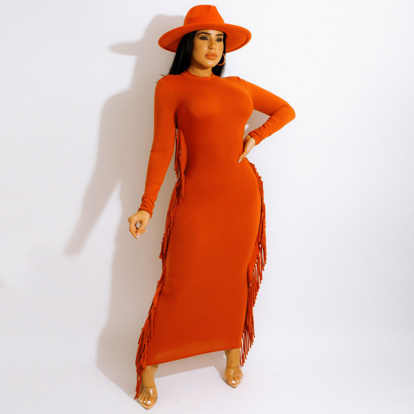 Sexy women's solid color fringed skirt Y461