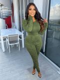 New women's solid color pleated casual suit TS1183