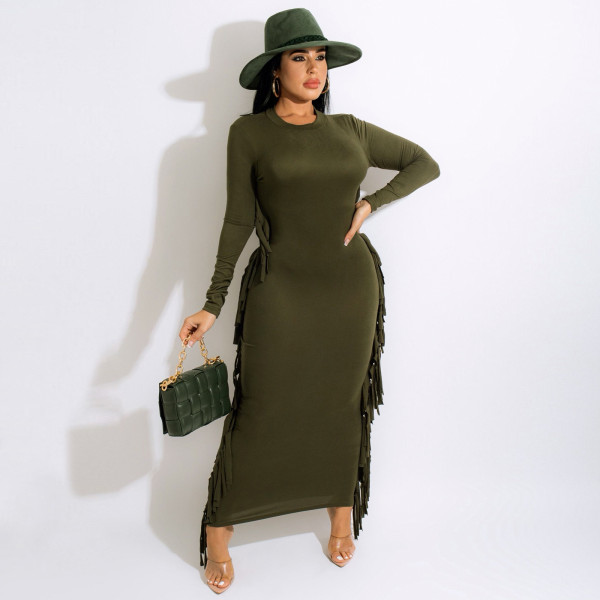 Sexy women's solid color fringed skirt Y461