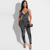 Women's sexy nightclub net yarn see-through milk silk suspender trousers jumpsuit X5280
