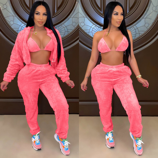 2021 new women's autumn and winter warmth two-sided plus velvet sexy three-piece suit Y460