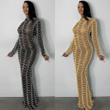 Fashion new sexy nightclub hot drilling mesh see-through long-sleeved dress X5351