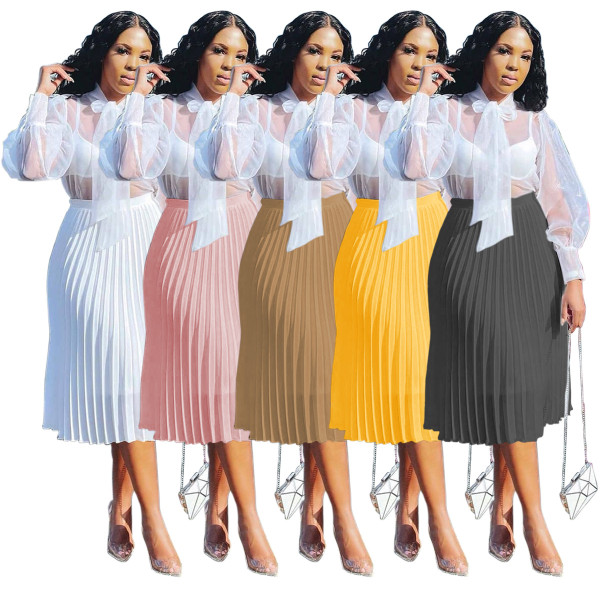 Women's casual all-match solid color chiffon pleated skirt TS1177