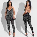 Women's sexy nightclub net yarn see-through milk silk suspender trousers jumpsuit X5280