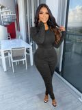 New women's solid color pleated casual suit TS1183
