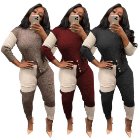 New women's casual contrast color sweater suit TS1189