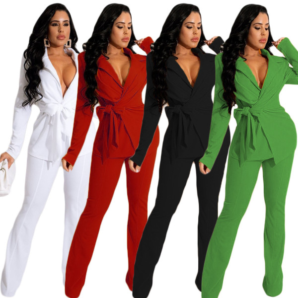 Pure color professional V-neck sexy two-piece fashion women's suit F185