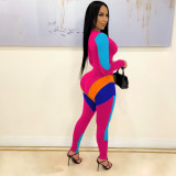 New sexy belly button multicolor stitching jumpsuit YD8550