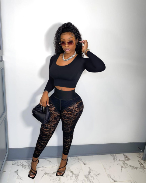 New sexy lace pants + solid color top two-piece suit YD8549