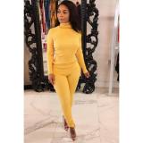 New casual simple pit strip high collar two-piece suit YD8552