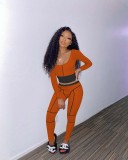 New style two-piece set of exposed waist stitching leisure pit strip YD8545