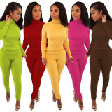 New casual simple pit strip high collar two-piece suit YD8552