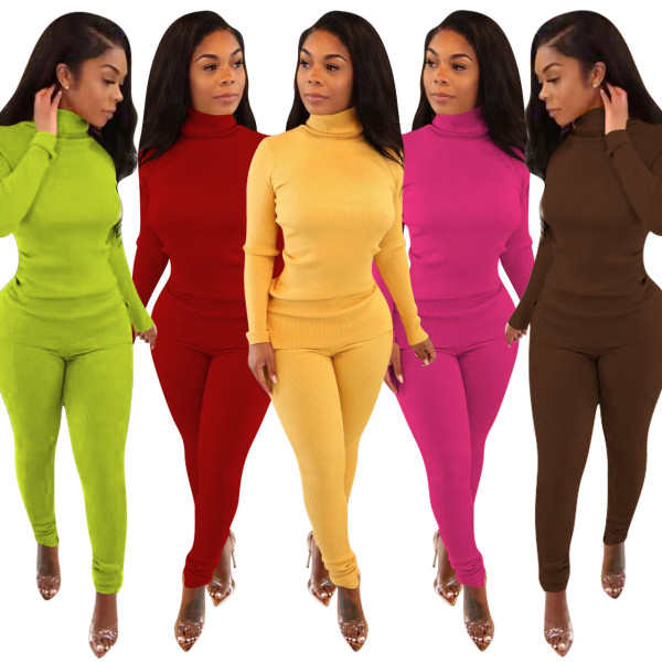 New casual simple pit strip high collar two-piece suit YD8552