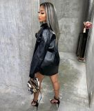 New sexy loose cardigan leather jacket solid color jacket YD8542
