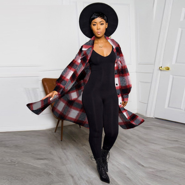 Plus size women's woolen fleece fashion contrast split jacket jacket H1749