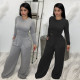 Women's clothing pure color casual temperament mopping long two-piece suit F8107-1