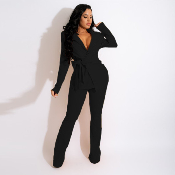 Pure color professional V-neck sexy two-piece fashion women's suit F185