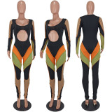 New sexy belly button multicolor stitching jumpsuit YD8550