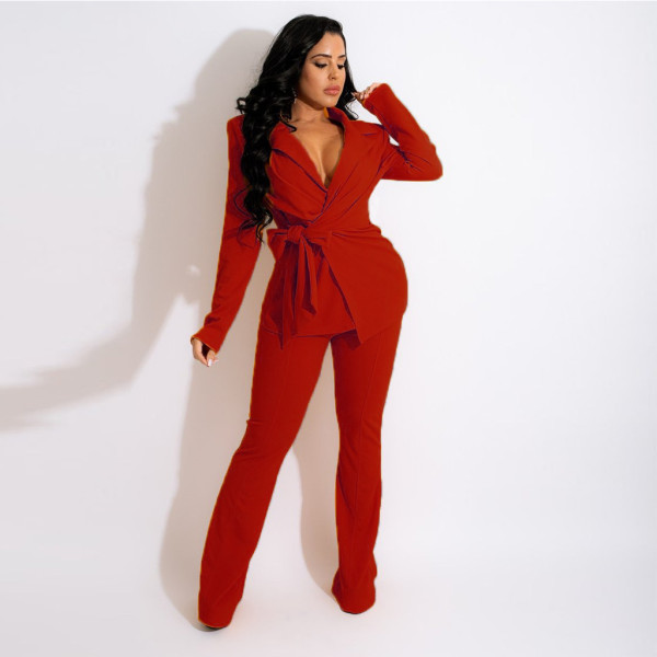 Pure color professional V-neck sexy two-piece fashion women's suit F185