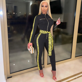 Women's sexy letter print strip stitching jumpsuit G0500