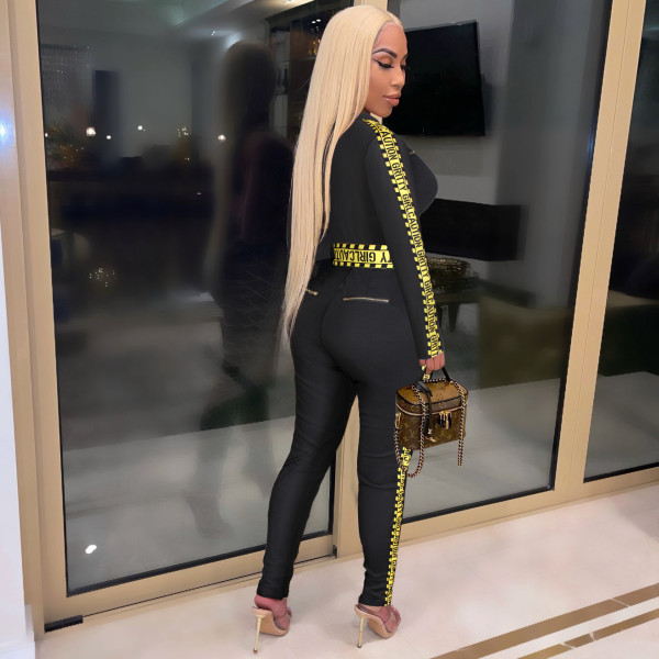 Women's sexy letter print strip stitching jumpsuit G0500