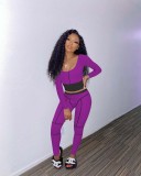 New style two-piece set of exposed waist stitching leisure pit strip YD8545