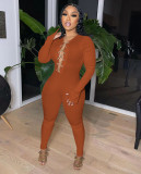 New sexy solid color metal chain jumpsuit YD8551
