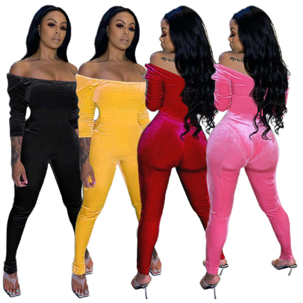 New style velvet one-shoulder sexy casual jumpsuit YD8536