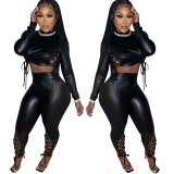 New product temperament self-cultivation strap PU suit two-piece suit FE190