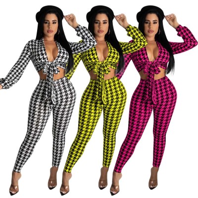 The new temperament slim houndstooth print two-piece suit FE183