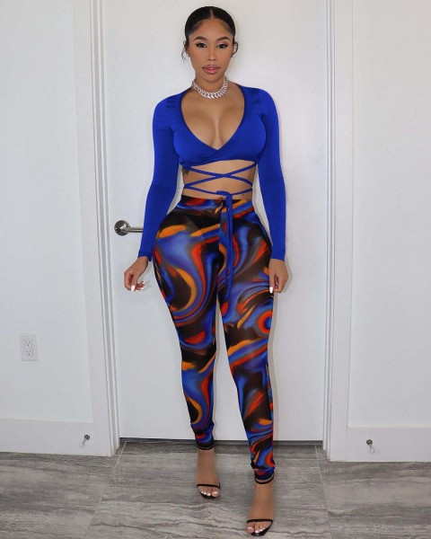 New fashion sexy mesh printing two-piece suit YD8538