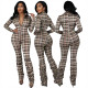 New fashion slim-fit pleated print plaid jumpsuit FE200