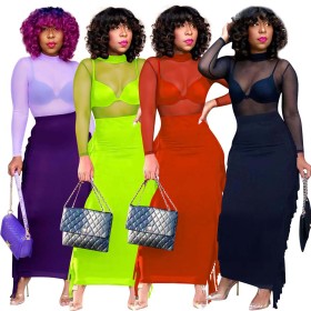 New fashion see-through mesh top and skirt two-piece suit YD8540