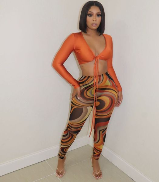 New fashion sexy mesh printing two-piece suit YD8538