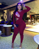 New sexy fashion solid color open waist jumpsuit FE177