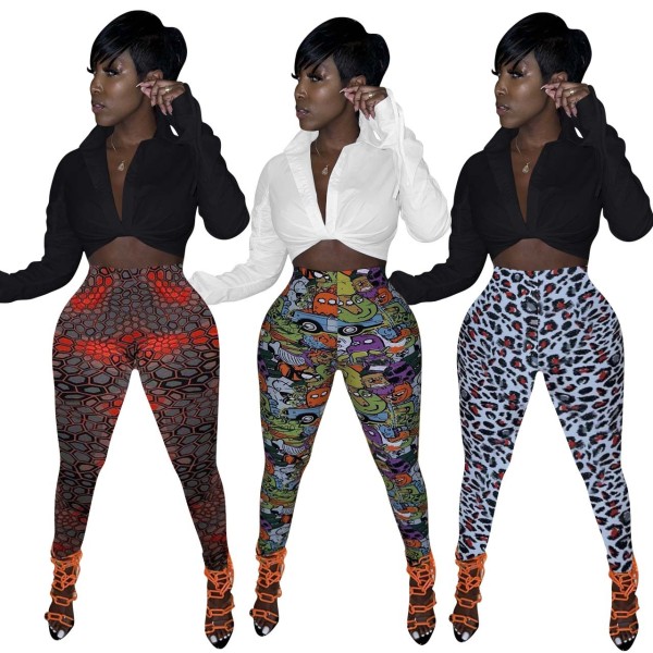 Women's new fashion sexy tight-fitting printing two-piece suit FE197