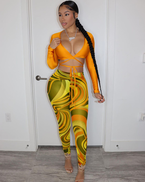New fashion sexy mesh printing two-piece suit YD8538