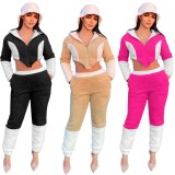 Two-piece fashion teddy velvet color matching suit FE192