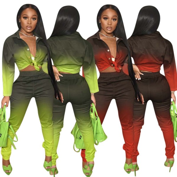 New fashion gradient color casual two-piece suit FE185