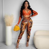 New fashion sexy mesh printing two-piece suit YD8538