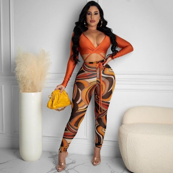 New fashion sexy mesh printing two-piece suit YD8538